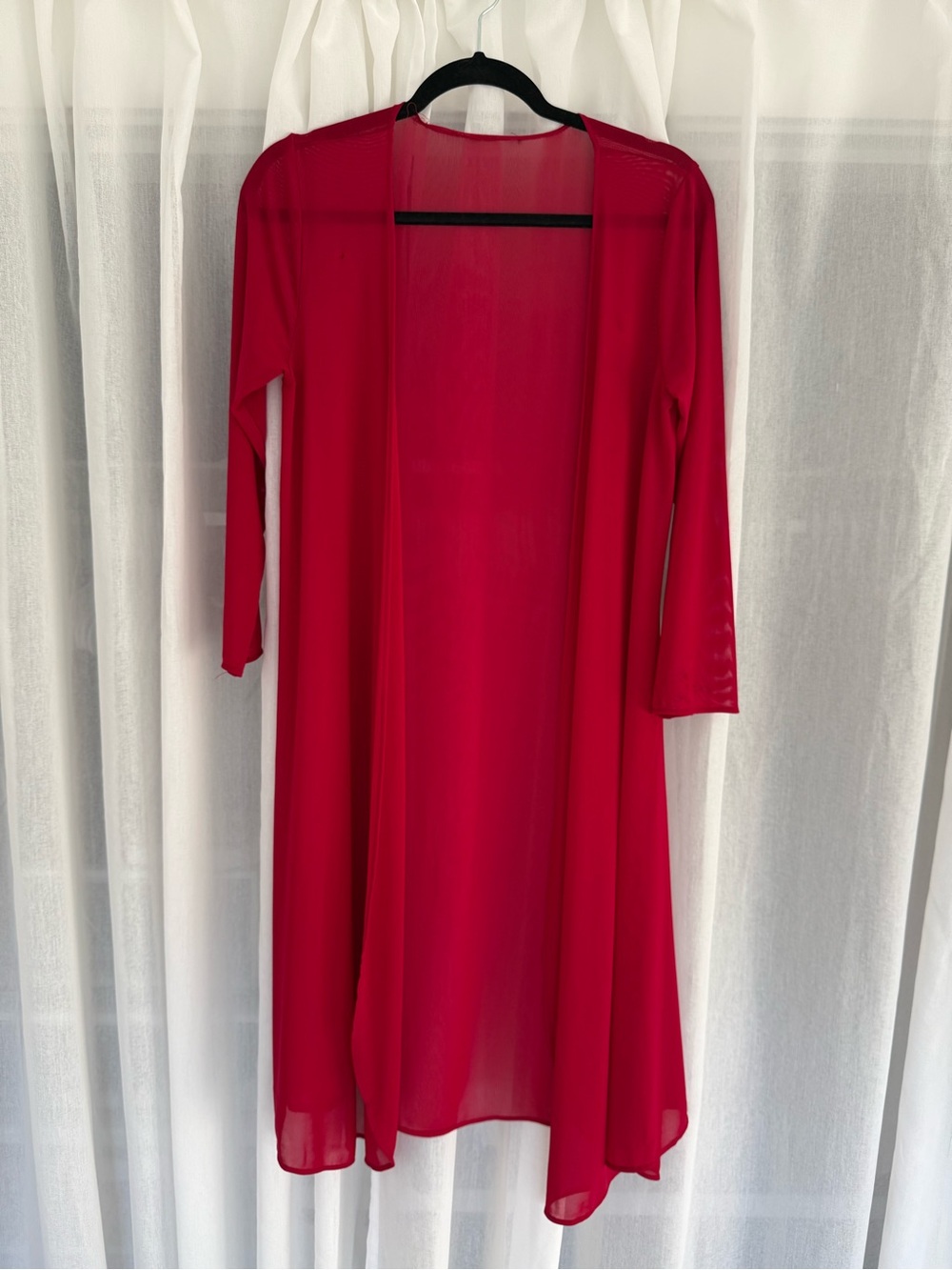 Vintage Red Long Open Front Duster Cardigan